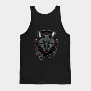 Cat in Headphones Funny Cat Gift Retro Vintage Funny Cat Tank Top